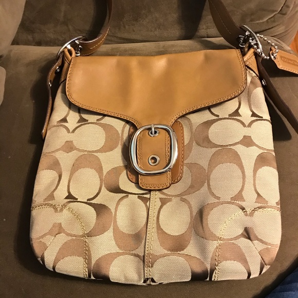 Coach Tan Leather Flap Duffle Crossbody - Picture 3 of 7
